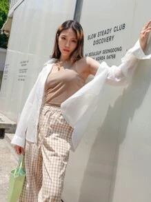 DAZY Top de tirantes con tira doble con abertura trasero - Caqui - Ver 4