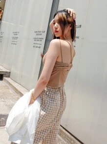 DAZY Top de tirantes con tira doble con abertura trasero - Caqui - Ver 5