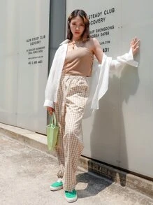 DAZY Top de tirantes con tira doble con abertura trasero - Caqui - Ver 6