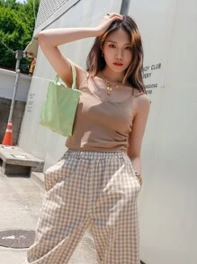 DAZY Top de tirantes con tira doble con abertura trasero - Caqui - Ver 9