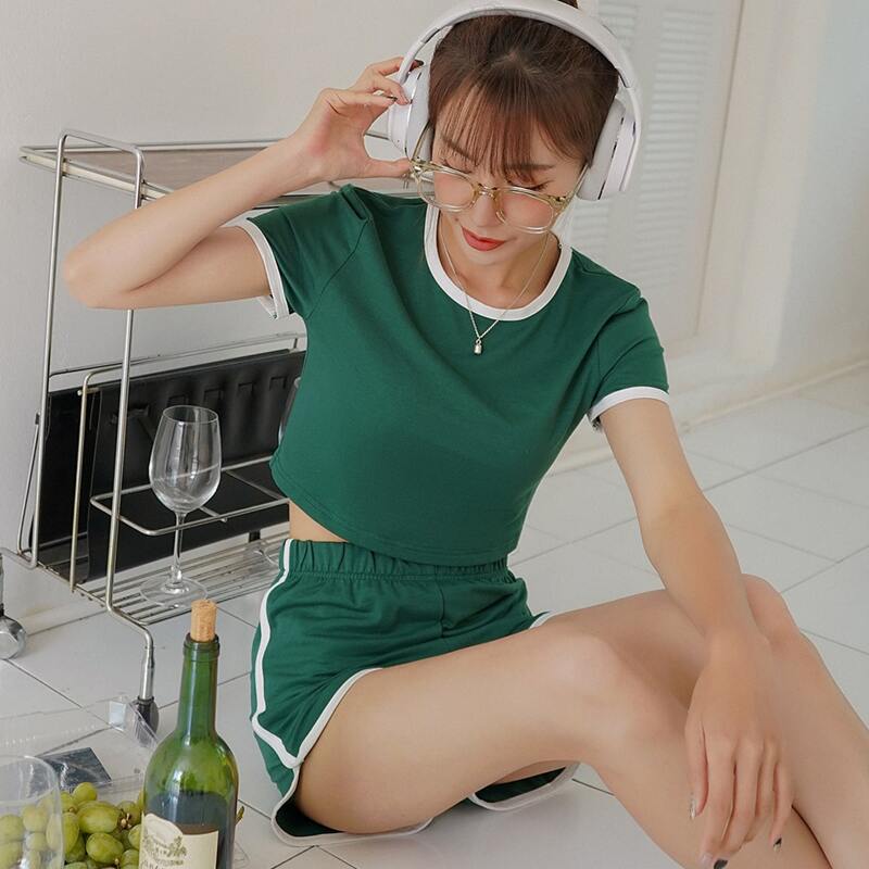 

Contrast Binding Pajama Set, Green