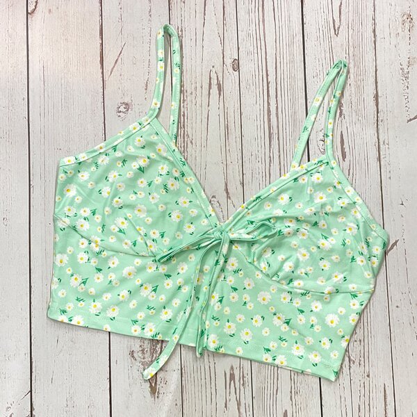 

Ditsy Floral Tie Neck Crop Cami Top, Green