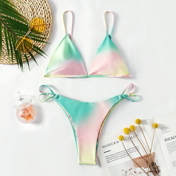 

Tie Dye Thong Bikini Swimsuit, Multicolor