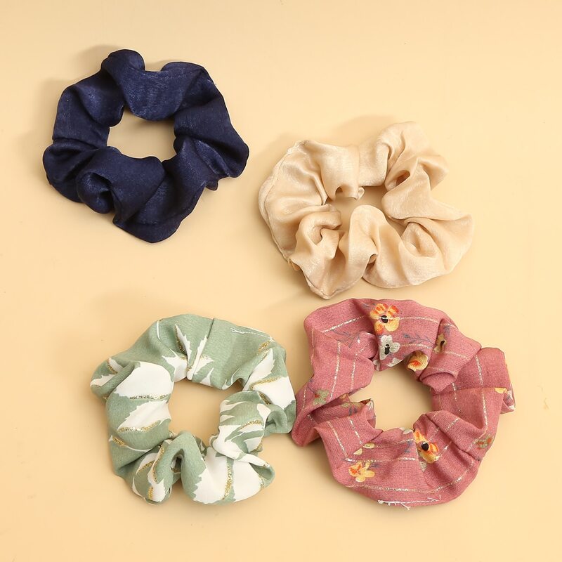 

4pcs Flower Pattern Scrunchie, Multicolor