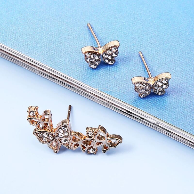 

3pcs Butterfly Stud Earrings, Gold