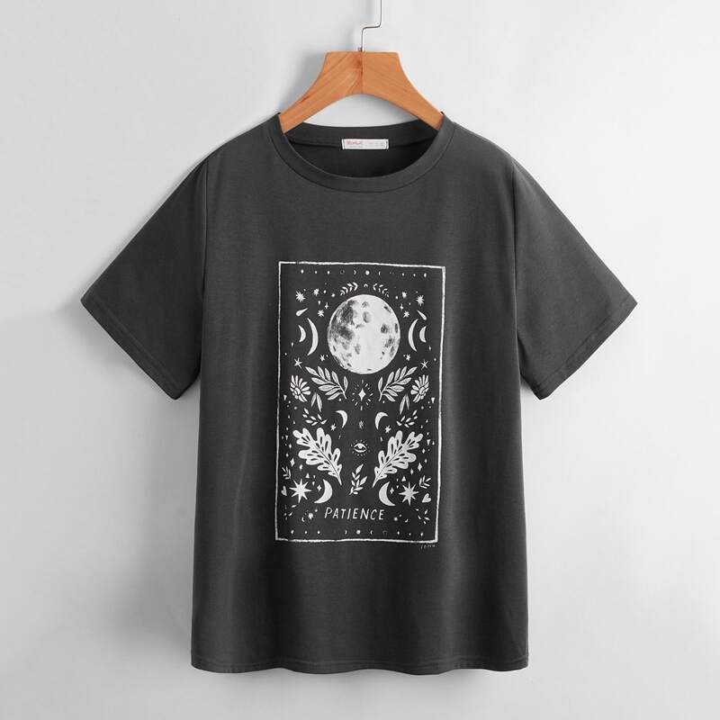 

Letter Moon & Leaf Graphic Tee, Dark grey