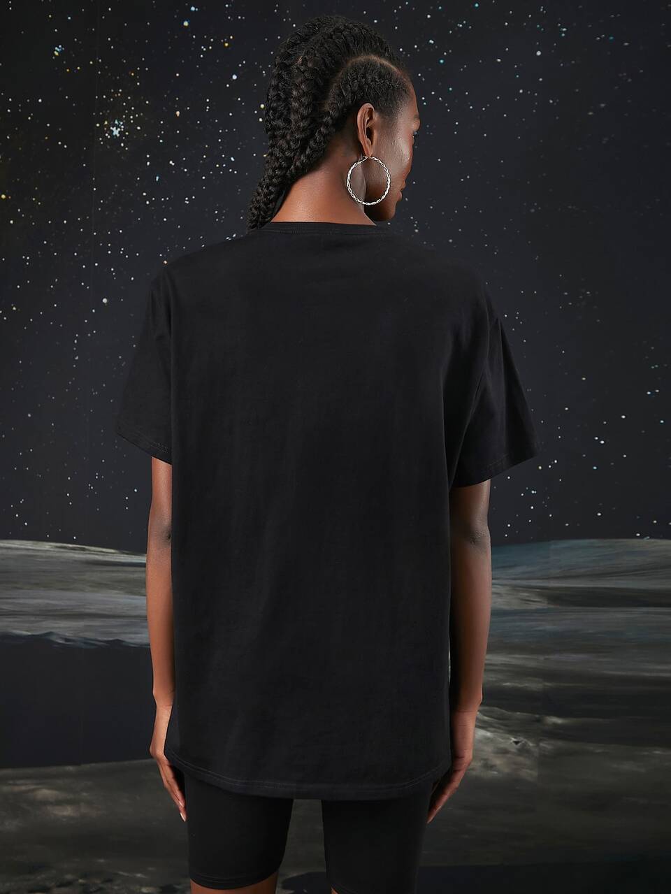 Chain Detail Asymmetrical Neck Letter Graphic Tee