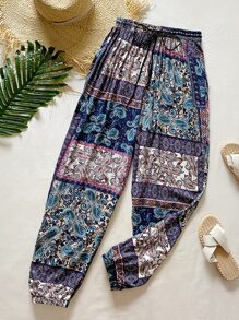 SHEIN Holidaya Plus Paisley Print Knotted Trousers - Multicolor - View 1