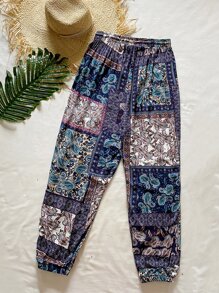 SHEIN Holidaya Plus Paisley Print Knotted Trousers - Multicolor - View 2