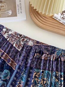 SHEIN Holidaya Plus Paisley Print Knotted Trousers - Multicolor - View 3