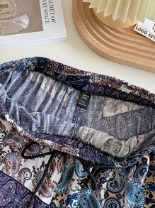 SHEIN Holidaya Plus Paisley Print Knotted Trousers - Multicolor - View 4