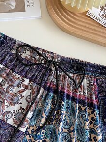SHEIN Holidaya Plus Paisley Print Knotted Trousers - Multicolor - View 5