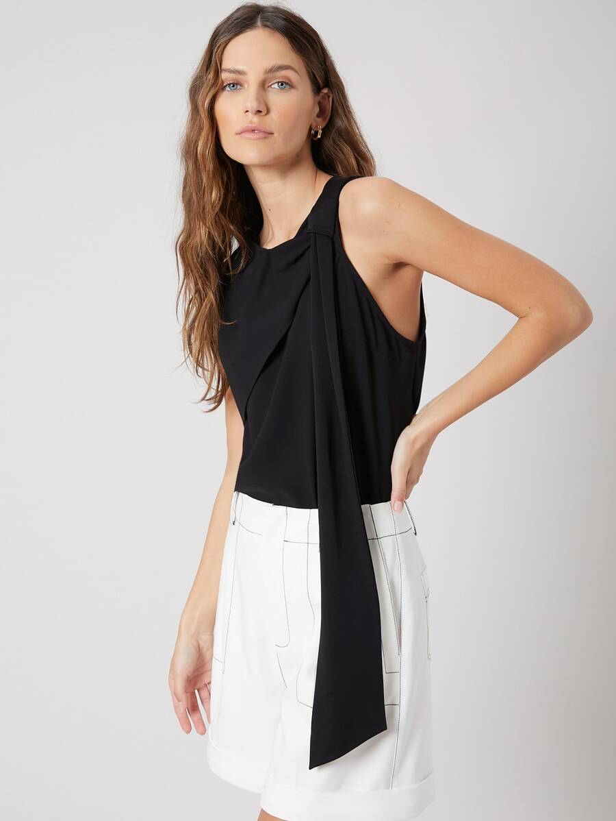 SHEIN Áo sơ mi Dây kéo màu trơn Giải trí - màu đen - Xem 1