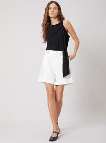 SHEIN Áo sơ mi Dây kéo màu trơn Giải trí - màu đen - Xem 5