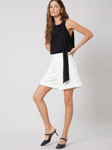 SHEIN Áo sơ mi Dây kéo màu trơn Giải trí - màu đen - Xem 6