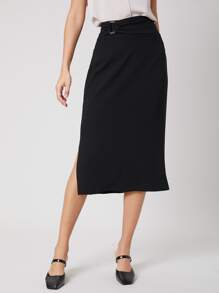 SHEIN Acrylic Straight Slit Skirt - Black - View 1