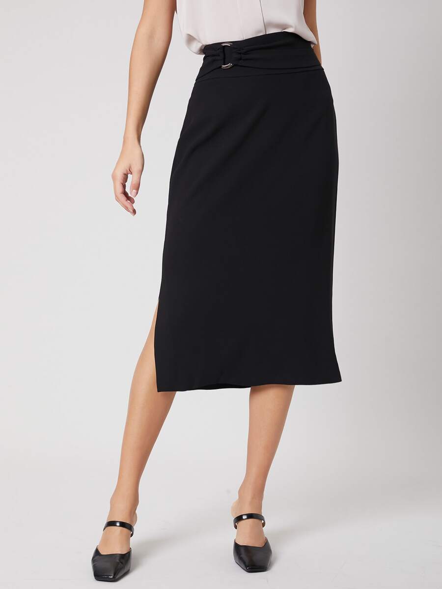 SHEIN Acrylic Straight Slit Skirt - Black - View 1
