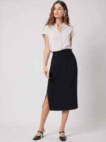 SHEIN Acrylic Straight Slit Skirt - Black - View 3