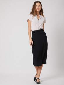 SHEIN Acrylic Straight Slit Skirt - Black - View 4