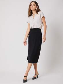 SHEIN Acrylic Straight Slit Skirt - Black - View 5