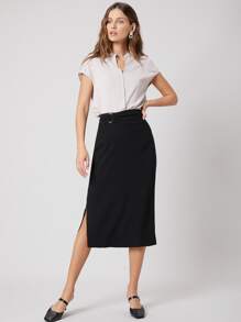 SHEIN Acrylic Straight Slit Skirt - Black - View 6