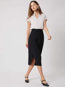 SHEIN Acrylic Straight Slit Skirt - Black - View 7