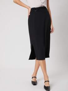SHEIN Acrylic Straight Slit Skirt - Black - View 9