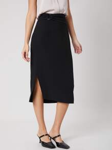 SHEIN Acrylic Straight Slit Skirt - Black - View 10