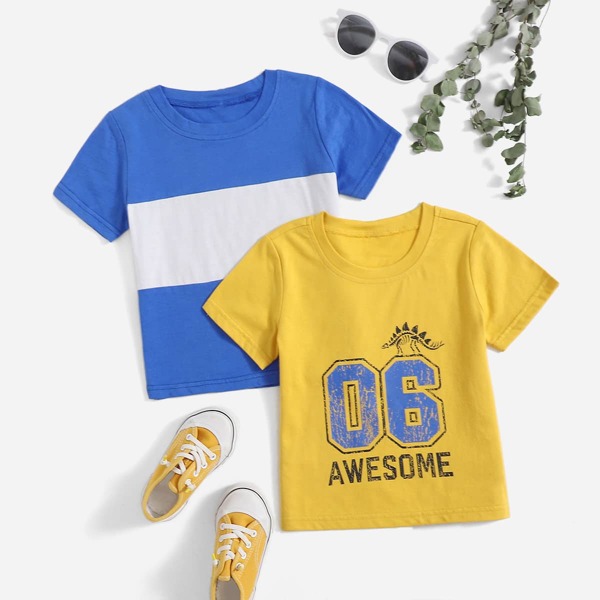 

Toddler Boys 2pcs Colorblock & Letter Graphic Tee, Multicolor