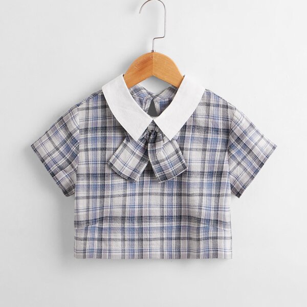 

Toddler Girls Tartan Contrast Collar Crop Blouse, Multicolor