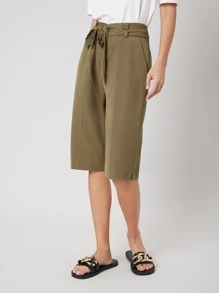 MOTF PREMIUM Shorts bermuda con cinturón de viscosa - Verde militar - Ver 7