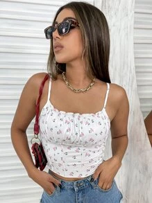 SHEIN Unity 小碎花胸部褶皺吊帶上衣