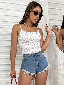 SHEIN Unity 小碎花胸部褶皺吊帶上衣