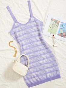 SHEIN Unity Plaid Jumper Dress - Lilac Purple - View 1
