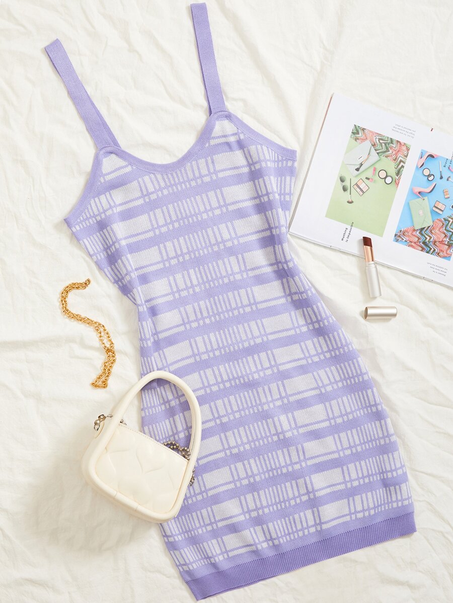 SHEIN Unity Plaid Jumper Dress - Lilac Purple - View 1
