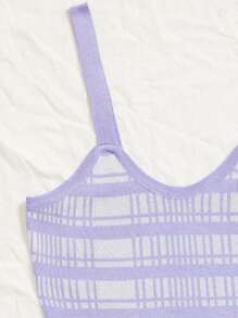 SHEIN Unity Plaid Jumper Dress - Lilac Purple - View 3