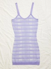 SHEIN Unity Plaid Jumper Dress - Lilac Purple - View 5