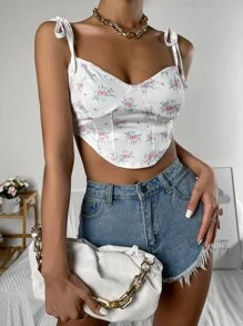 Top de tirantes con estampado floral - Blanco - Ver 5