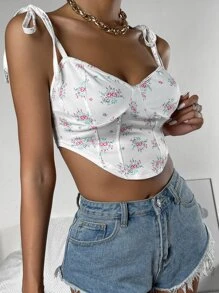 Top de tirantes con estampado floral - Blanco - Ver 6