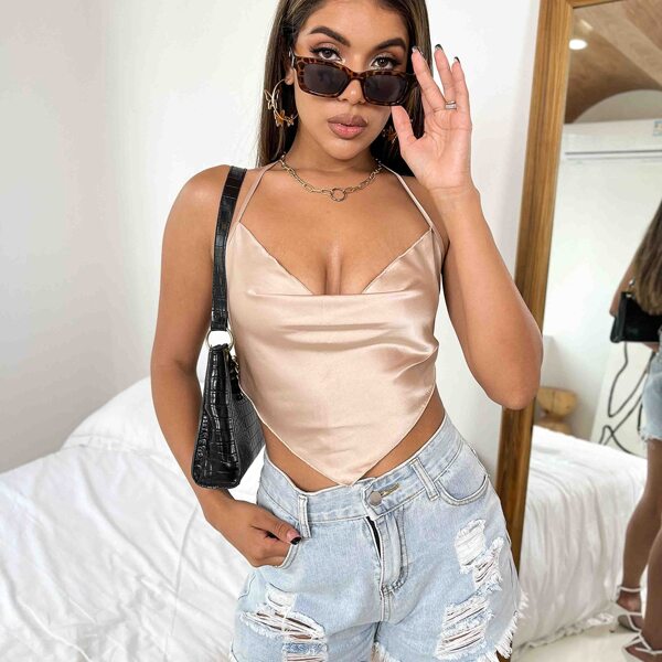 

Tie Backless Satin Cami Top, Champagne