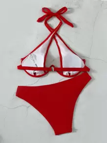 Cross Halter Underwire Bikini, For Summer Beach Vacation - Red - View 2