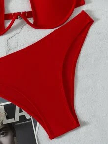 Cross Halter Underwire Bikini, For Summer Beach Vacation - Red - View 3