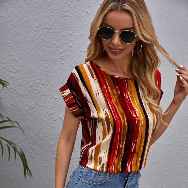 

Cuffed Sleeve Colorblock Top, Multicolor