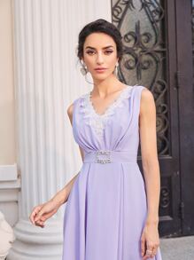 SHEIN Guipure Lace Detail Rhinestone Detail Dress