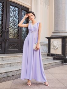 SHEIN Guipure Lace Detail Rhinestone Detail Dress