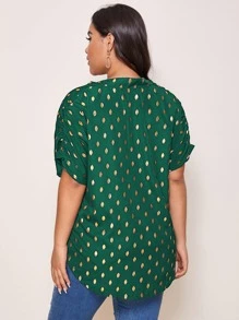 SHEIN Clasi Camisa de cuello V con estampado dorado - grande - Verde Oscuro - Ver 2