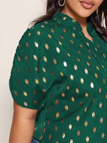 SHEIN Clasi Camisa de cuello V con estampado dorado - grande - Verde Oscuro - Ver 5