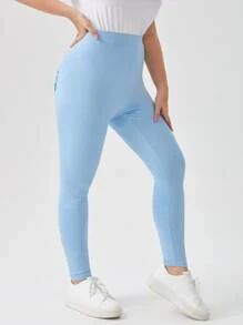 Mulvari 大碼褶邊木耳褶皺邊細節口袋貼布緊身打底褲 - 淺藍色 - 查看 4