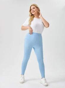 Mulvari 大碼褶邊木耳褶皺邊細節口袋貼布緊身打底褲 - 淺藍色 - 查看 6