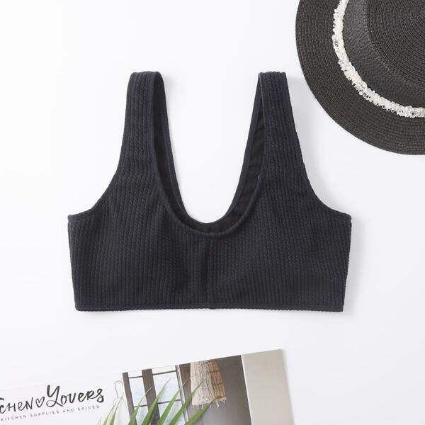 

Textured Scoop Neck Bikini Top, Navy blue